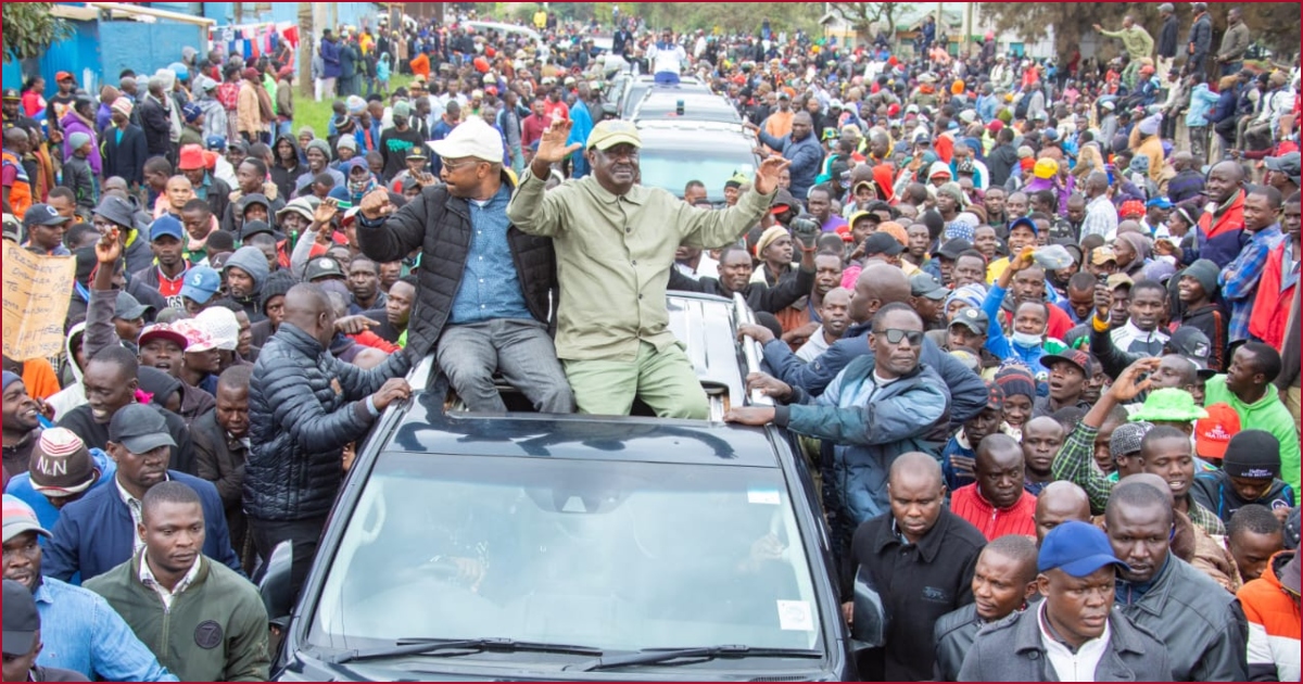 Former prime minister Raila Odinga with other Azimio honchos in tow in a past mass action protest.